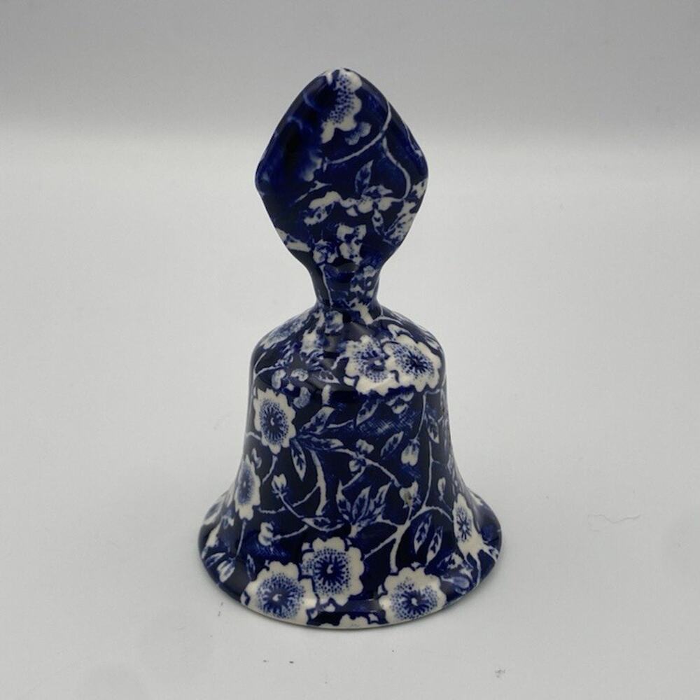 Royal Crownford Blue Floral Ceramic Decorative Bell English Glossy Vintage